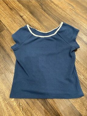 Target Art Class Girls Cap Sleeve Navy Waffle Knit Top